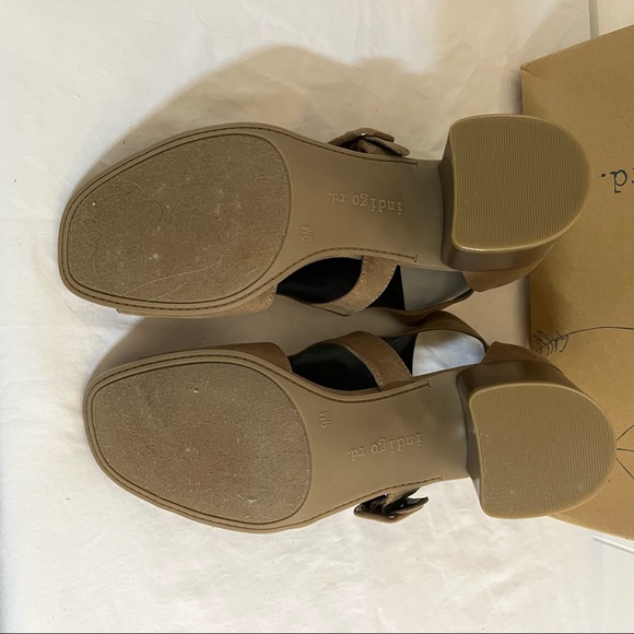 Tan open-toed block heels suede with buckles summer shoes with zipper - Picture 6 of 11